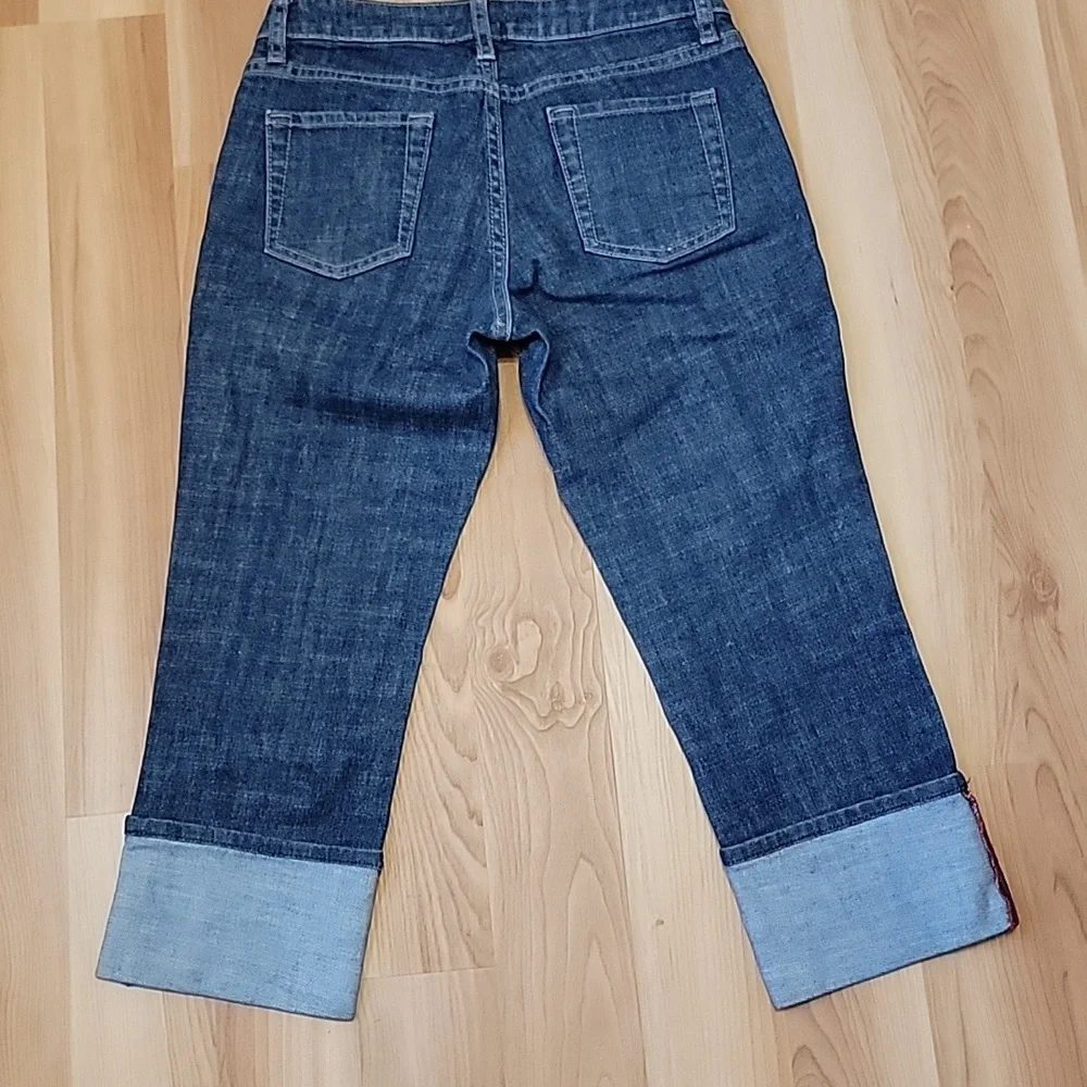 Banana Republic Dark Blue Cropped Jeans With Red Accents On Cuffs - Rockabilly - Picture 4 of 5